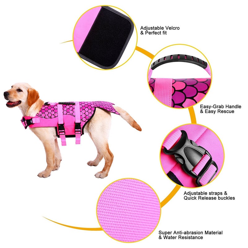 Queenmore Dog Life Jacket Ripstop Shark Dog Safety Vest Adjustable Preserver with High Buoyancy and Durable Rescue Handle for Small,Medium,Large Dogs, Pink Fish X-Small - Image 5